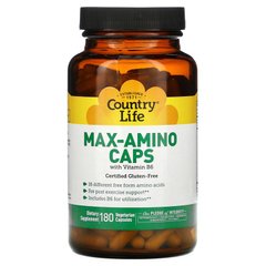 Комплекс Аминокислот с витамином B6, Max-Amino Caps, Country Life, 180 вегетарианских капсул
