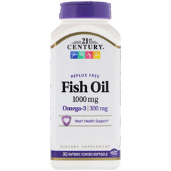 Рыбий жир 21st Century Fish Oil Reflux Free 1000 mg 90 капсул