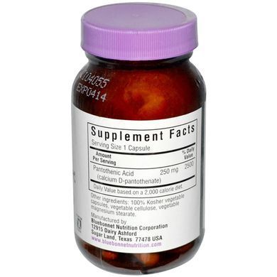 Пантотенова кислота (B5) 250мг, Bluebonnet Nutrition, 60 гелевих капсул