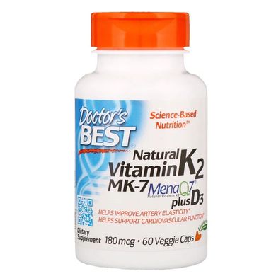 Витамин К2 с Д3, Vitamin K2 plus Vitamin D3, Doctor's Best, 180 мкг, 60 капсул