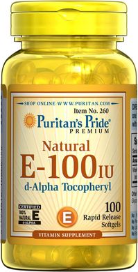 Витамин Е Puritan's Pride Vitamin E-100 iu 100% Natural 100 капсул