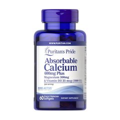 Минеральный комплекс Puritan's Pride Absorbable Calcium 600 mg Plus Magnesium 300 mg & Vitamin D3 25 mcg 60 капсул