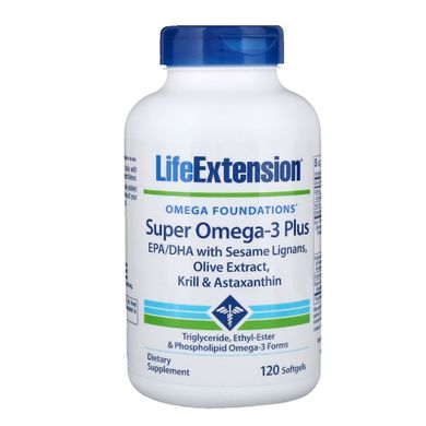 Супер Омега-3 Плюс, Omega Foundations, Super Omega-3 Plus, Life Extension, 120 Желатинових Капсул