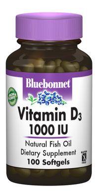 Витамин D3 1000IU, Bluebonnet Nutrition, 100 желатиновых капсул