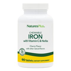 Железо хелатные с Витамином С, Chewable Iron, Natures Plus, 90 жевательных таблеток
