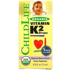 Органічний Вітамін K2 у Краплях, Ягідний смак, ChildLife, 7,5 мл