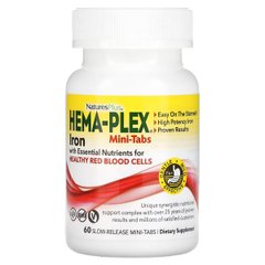 Железо с незаменимыми питательными веществами для здоровых эритроцитов медленного высвобождения, Hema-Plex, Iron with Essential Nutrients for Healthy Red Blood Cells, Natures Plus, 60 мини-таблеток