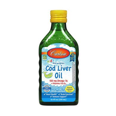 Рыбий жир для детей Carlson Labs Kid's Cod Liver Oil Liquid 550 mg 250 мл Лимон