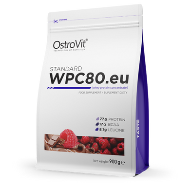 Сывороточный протеин концентрат OstroVit WPC80.eu 900 г chocolate-raspberry