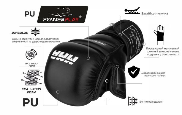 Рукавички для MMA PowerPlay 3026 Чорні XL