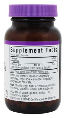 Витамин D3 1000IU, Bluebonnet Nutrition, 180 гелевых капсул