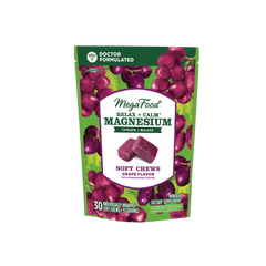 Успокаивающий Магний, вкус винограда, Relax + Calm Magnesium Soft Chews, Grape, MegaFood, 30 мягких жевательных конфет в индивидуальной упаковке