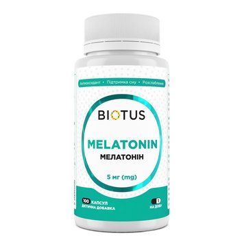 Мелатонін, Melatonin, Biotus, 5 мг, 100 капсул