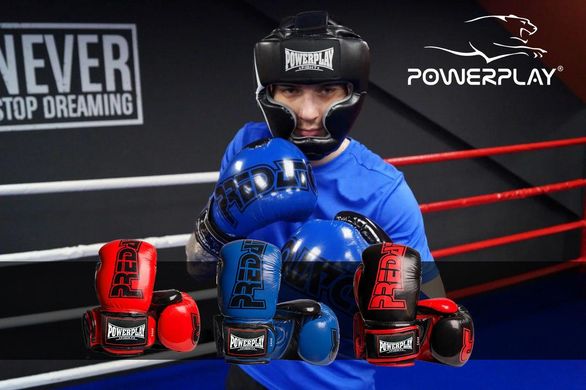 Боксерские перчатки PowerPlay 3017 черные карбон 14 унций