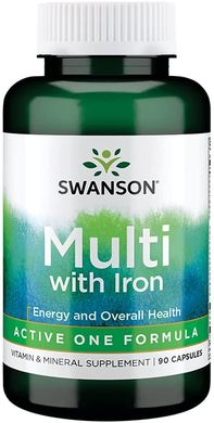 Комплекс вітамінів і мінералів Swanson Multi whith Iron Active One Formula 90 капсул