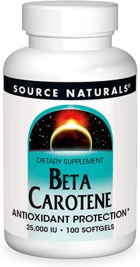 Бета каротин (витамин А) 25000IU, Source Naturals, 100 желатиновых капсул