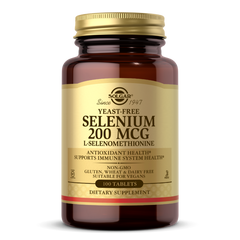 Селен, ( Селенометионин), Selenium, Yeast-Free, Solgar, 200 Мкг, 100 Таблеток