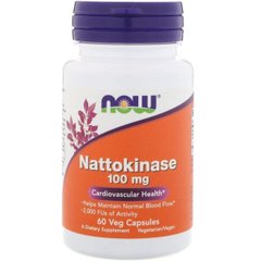 Наттокіназа, 100 мг, Nattokinase, NOW, 60 вегетаріанських капсул