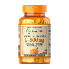 Вітамін С Puritan's Pride Chewable Vitamin C-500 mg with Wild Rose Hips (90 Жувачка) апельсин