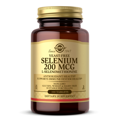 Селен, Селенометионин , Selenium, Yeast-Free, Solgar, 200 Мкг, 100 Таблеток
