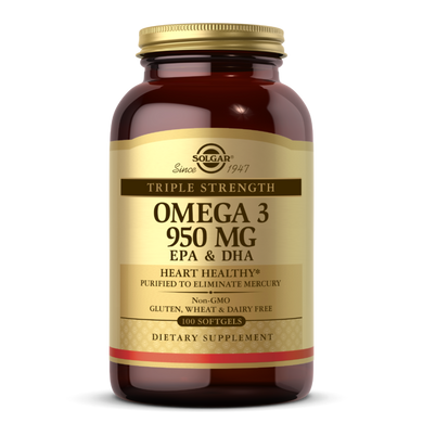 Риб'ячий Жир, Омега 3 Omega-3 EPA, DHA , 950 мг, Потрійна Сила, Solgar, 100 желатинових капсул