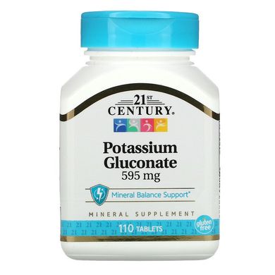 Калий 21st Century Potassium Gluconate 595 mg 110 таблеток