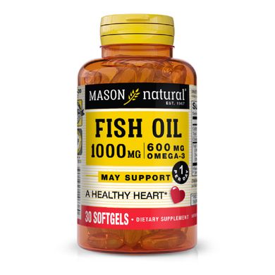 Рыбий жир и Омега-3 1000/600мг, Fish Oil & Omega 3, Mason Natural, 30 гелевых капсул