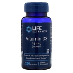 Вітамін D3, Vitamin D3, Life Extension, 25 мкг (1000 МО) , 250 гелевих капсул