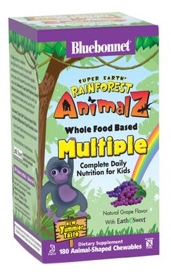 Мультивитамины для Детей, Вкус Винограда, Rainforest Animalz, Bluebonnet Nutrition, 180 жевательных конфет