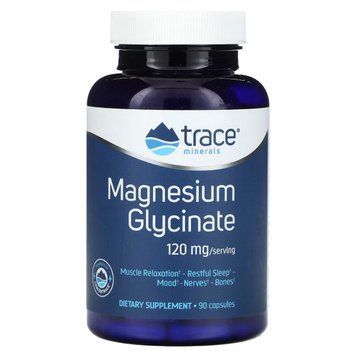 Гліцинат магнію, 120 мг, Magnesium Glycinate, Trace Minerals, 90 капсул