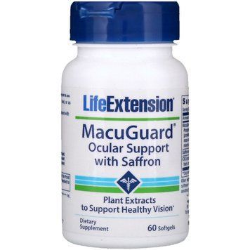 Поддержка Зрения с Шафраном, MacuGuard, Ocular Support with Saffron, Life Extension, 60 Гелевых Капсул