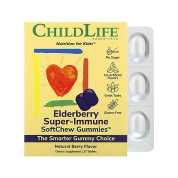 Витамины для иммунитета с бузиной ChildLife Elderberry Super-Immune SoftChew Gummies 27 таблеток Natural Berry