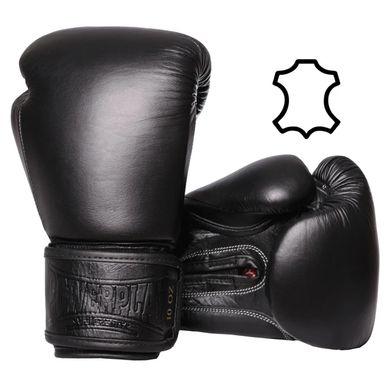 Боксерские перчатки PowerPlay 3014 черные [натуральная кожа] 10 унций