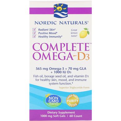 Комплекс Омега-D3, Лимон, 1000 мг, Nordic Naturals, 60 гелевих капсул
