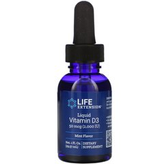 Жидкий витамин Д3, Liquid Vitamin D3, мятный вкус, Life Extension, 2000 МЕ, 29,6 мл