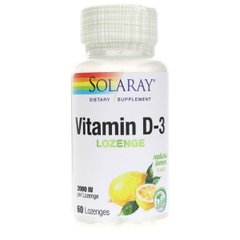 Витамин D3, 2000 МЕ, Со Вкусом Лимона, Solaray, 60 Леденцов