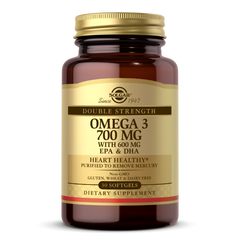 Двойная Сила Омега-3, Double Strength Omega-3, Solgar, 700 мг, 30 капсул