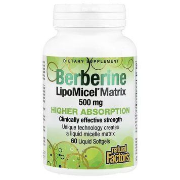 Берберін, Berberine LipoMicel Matrix, Natural Factors, 60 гелевих капсул