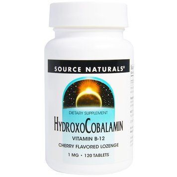 Вітамін B12, 1 мг, Гидроксокобаламин, вкус вишни, Hydroxocobalamin, Source Naturals, 120 таблеток