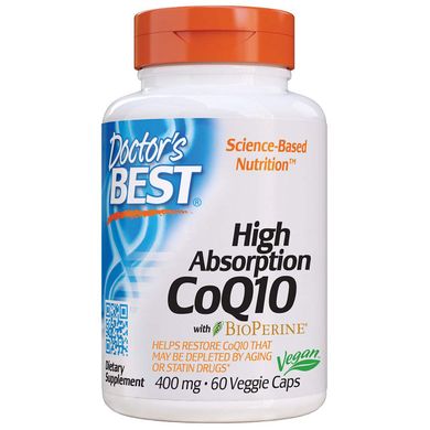 Коензим Q10 Високої абсорбацию 400 мг, BioPerine, Doctor's Best, 60 желатинових капсул