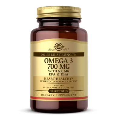 Двойная Сила Омега-3, Double Strength Omega-3, Solgar, 700 мг, 30 капсул