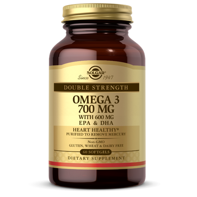 Омега-3, ЭПК и ДГК, Double Strength, 700 мг, Solgar, 60 желатиновых капсул