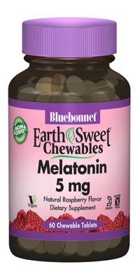 Мелатонін 5 мг, Смак Малини, Earth Sweet Chewables, Bluebonnet Nutrition, 60 жувальних таблеток