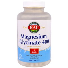 Магний Глицинат, Magnesium Glycinate, KAL, 400 мг, 180 таблеток