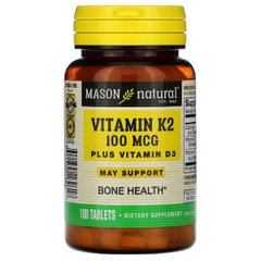Вітамін K2+ Вітамін D3, Vitamin K2 Plus Vitamin D3, Mason Natural, 100 таблеток