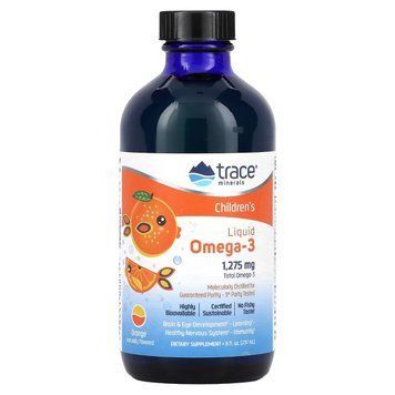 Омега-3 для детей, 1275 мг, вкус апельсина, Children's Liquid Omega-3, Trace Minerals, 237 мл