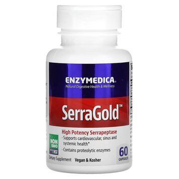Cеррапептаза, SerraGold, High Potency Serrapeptase, Enzymedica, 60 капсул