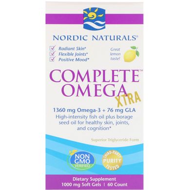 Омега Комплекс с Лимоном,, 1000 мг, Nordic Naturals, Complete Omega Xtra, 60 желатиновых капсул