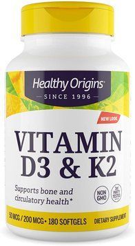 Витамин D3 и К2, Vitamin D3 + K2, Healthy Origins, 180 гелевых капсул