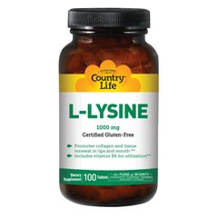 Лізин Country Life L-Lysine 1000 mg 100 таблеток